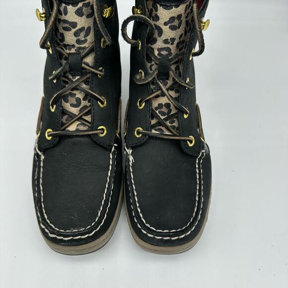 Sperry Hikerfish Leopard Print Black Leather High Top Boots Womens Size 7.5 - Picture 3 of 16